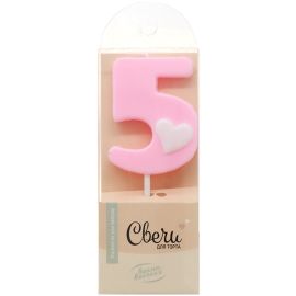Свеча 5, розовая, сердечко