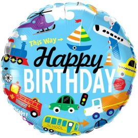Шар-круг Happy Birthday, машинки
