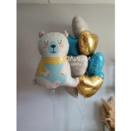 Набор шаров на выписку из роддома с мишкой