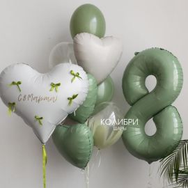 Набор шаров на 8 марта с сердцем и цифрой